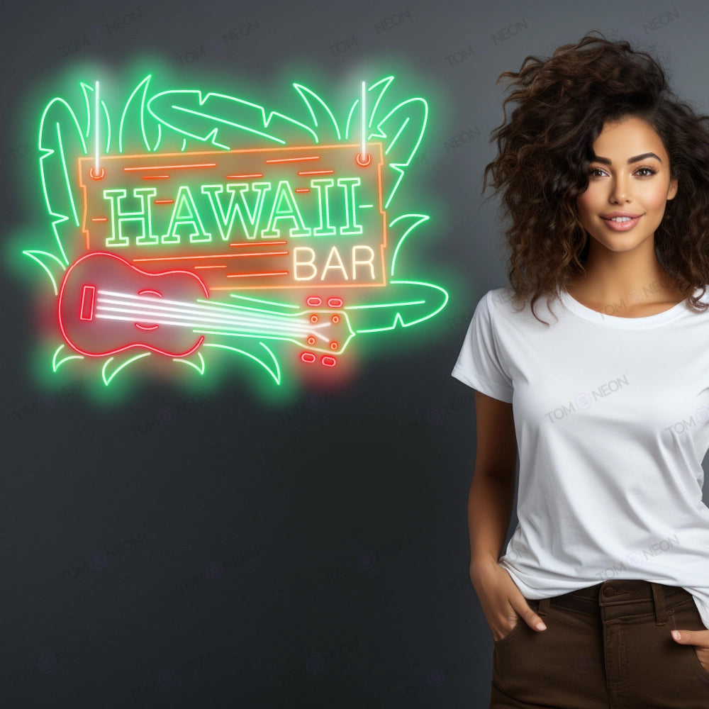 Hawaii bar neon shield - tropical paradise & ukulele
