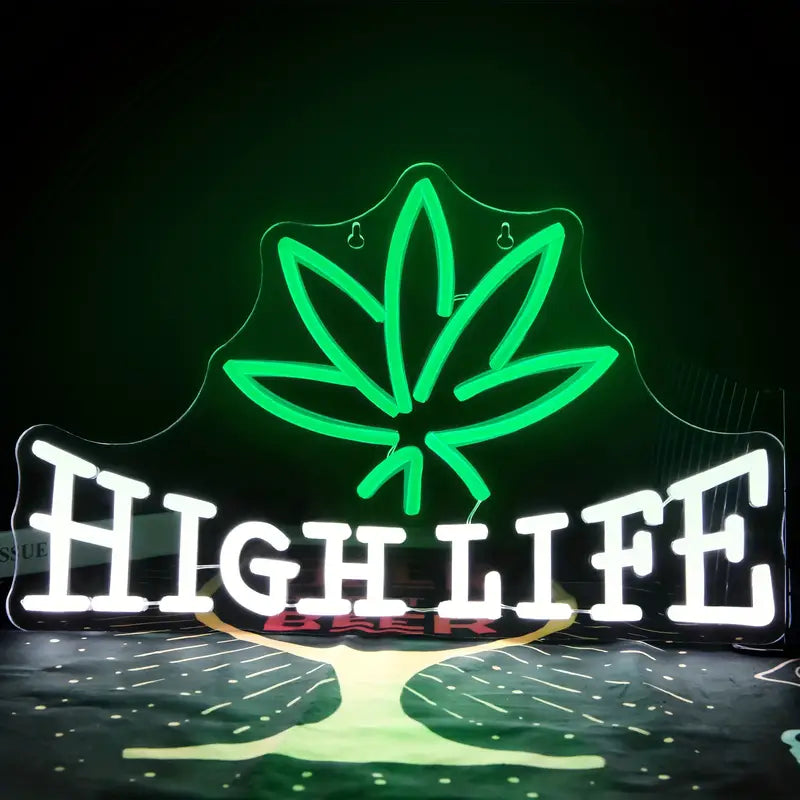 High life with hemp leaf LED neon lettering - USB neon sign - Perfect gift idea | Tom Neon