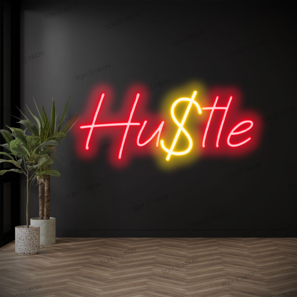 "Hu $ tle" neon sign sign