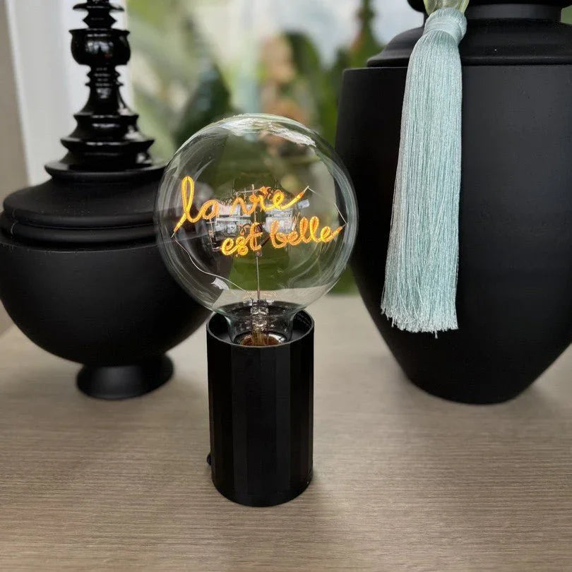 "La Vie est Belle" Akku LED Deko-Glühbirne – Detailansicht