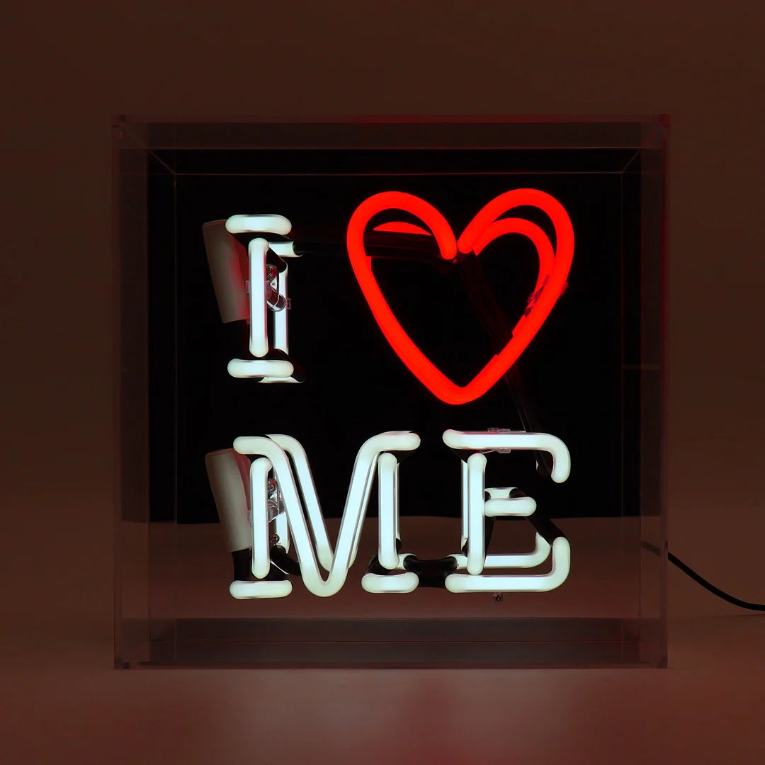 "I love me" Glas Neon Box