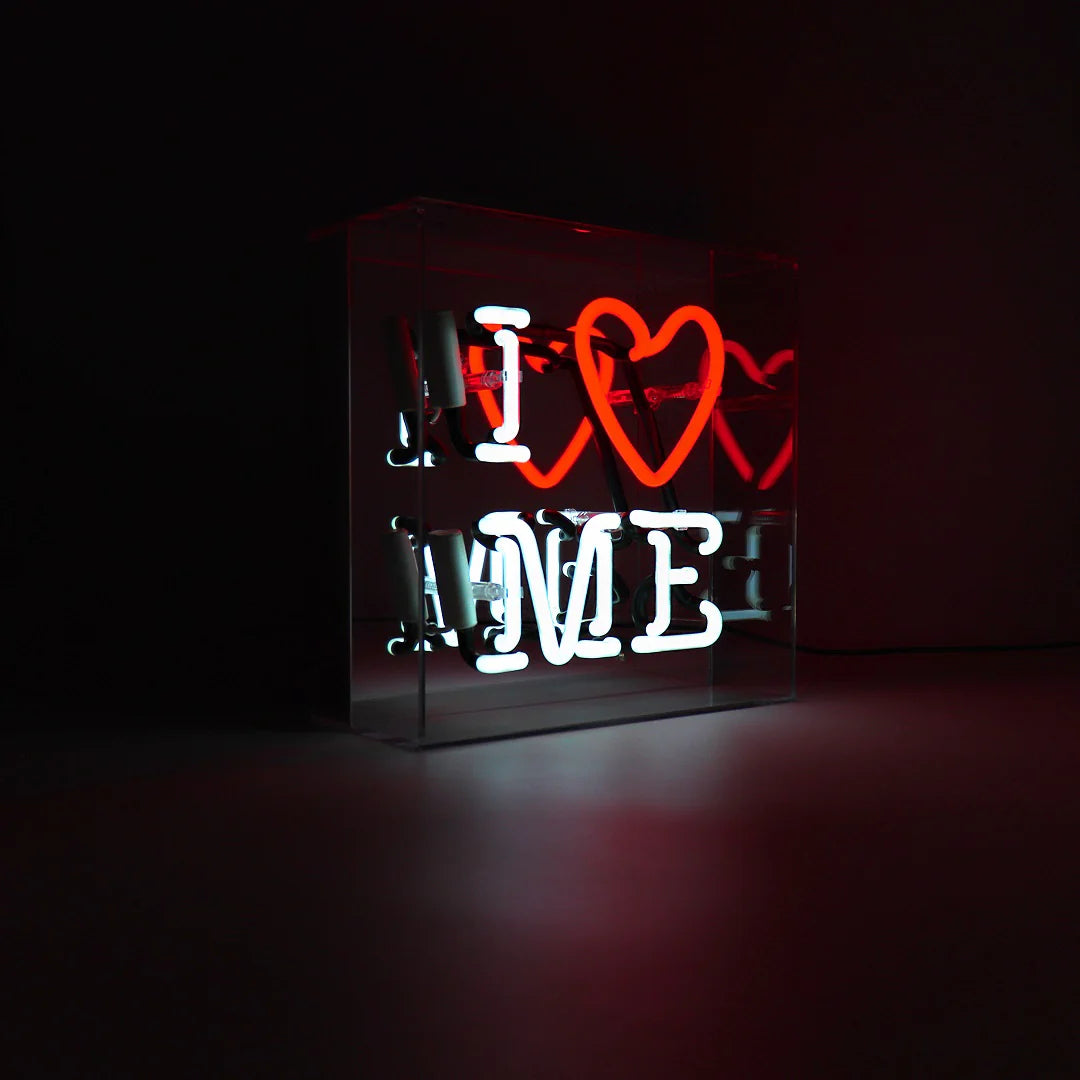 "I love me" Glas Neon Box