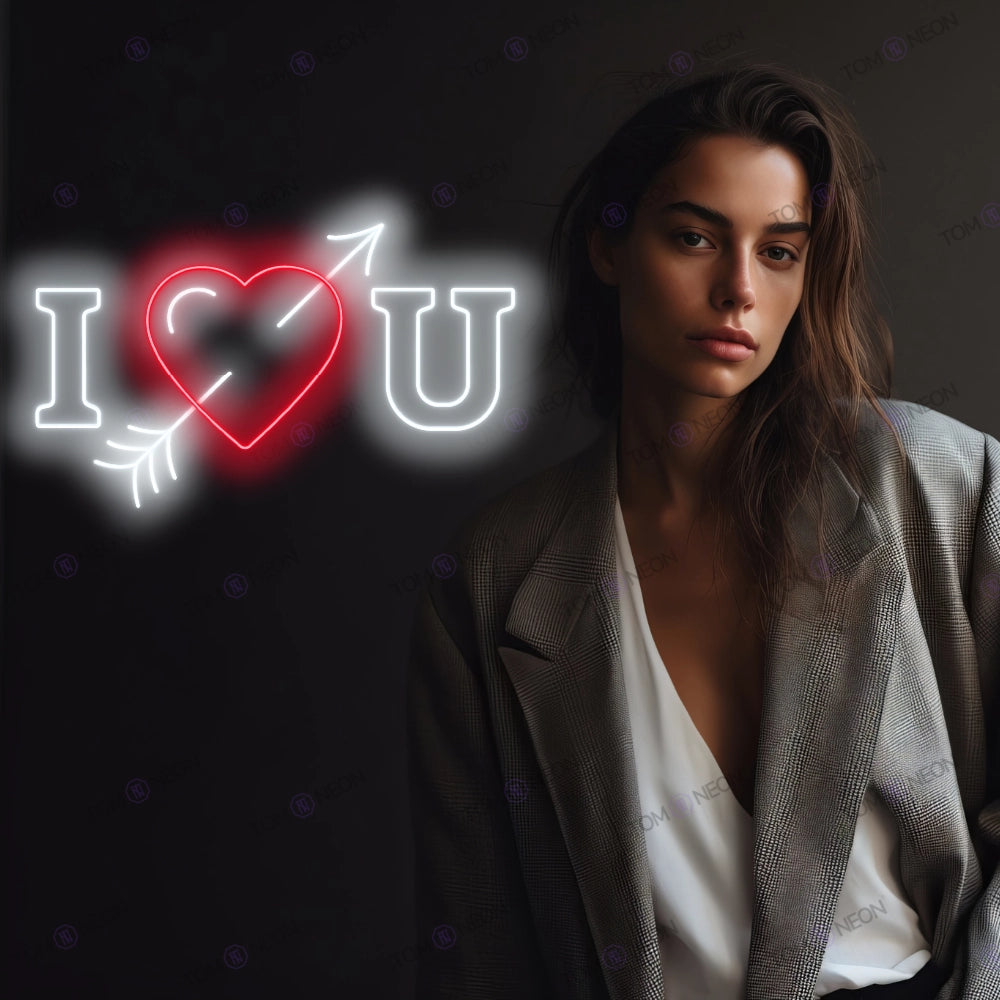 "I Love You" Herz & Pfeil Neon Schild - Romantische Liebe in Weiß & Rot
