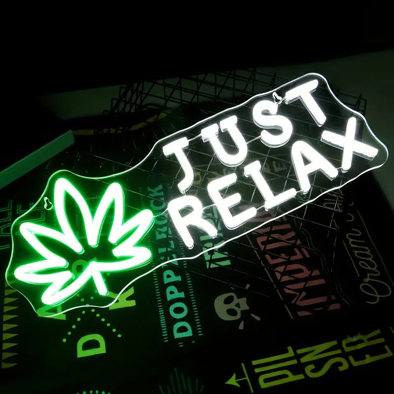 Just relax with hemp leaf led neon lettering - USB neon shield sign - perfect gift idea | Tom Neon