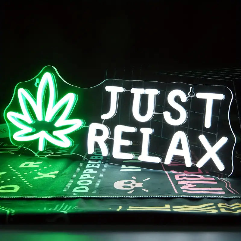 Just relax with hemp leaf led neon lettering - USB neon shield sign - perfect gift idea | Tom Neon