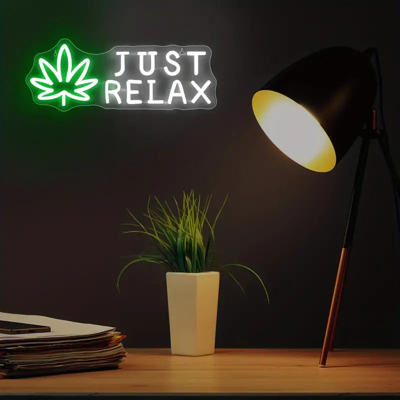 Just relax with hemp leaf led neon lettering - USB neon shield sign - perfect gift idea | Tom Neon