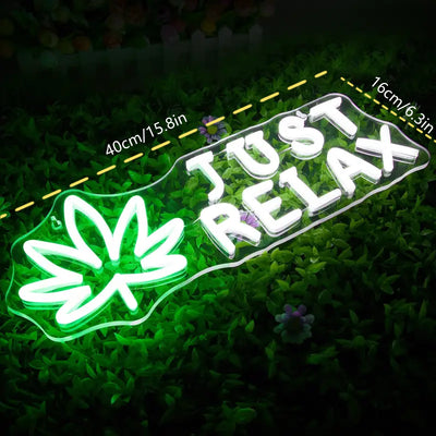 Just Relax mit Hanfblatt LED Neon Schriftzug – USB Neonschild Sign – Perfekte Geschenkidee | TOM NEON