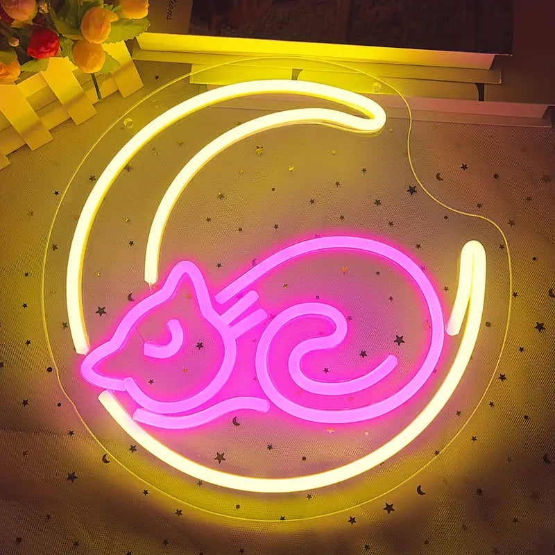 Katze auf dem Mond LED Neon Sign – USB Neonschild Sign – Perfekte Geschenkidee