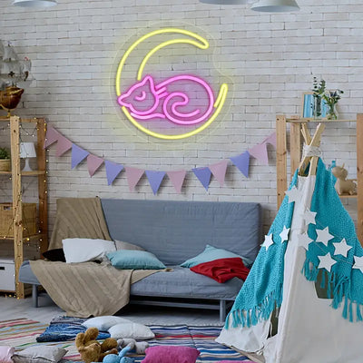Katze auf dem Mond LED Neon Sign – USB Neonschild Sign – Perfekte Geschenkidee