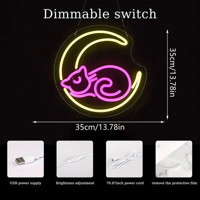 Katze auf dem Mond LED Neon Sign – USB Neonschild Sign – Perfekte Geschenkidee