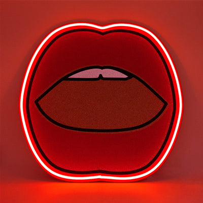 "Mund" LED Neon Schild - Leuchtende Pinnwand mit rotem Neon-Mund und Korkhintergrund