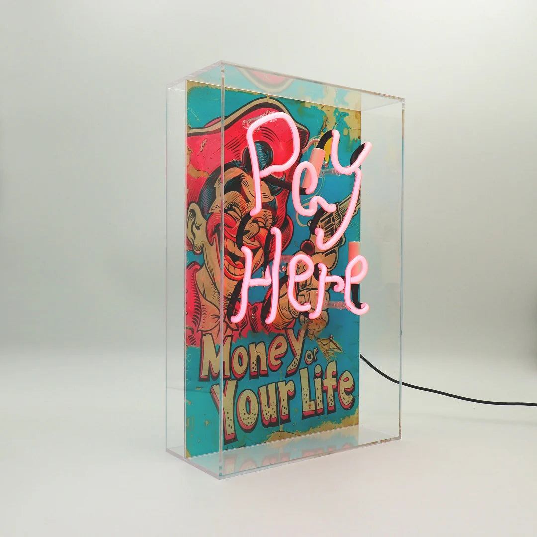 "Pay Here" Glas Neon Box