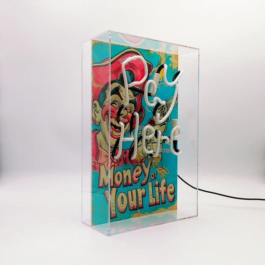 "Pay Here" Glas Neon Box