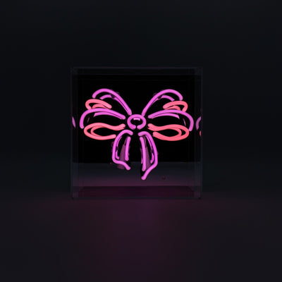 Schleife Glas Neon Box | Neon Dekoration mit leuchtendem Charme in Pink & Violett