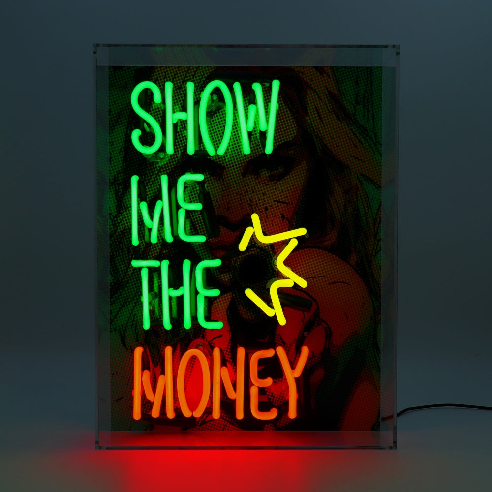 "Show me the money" Glas Neon Box