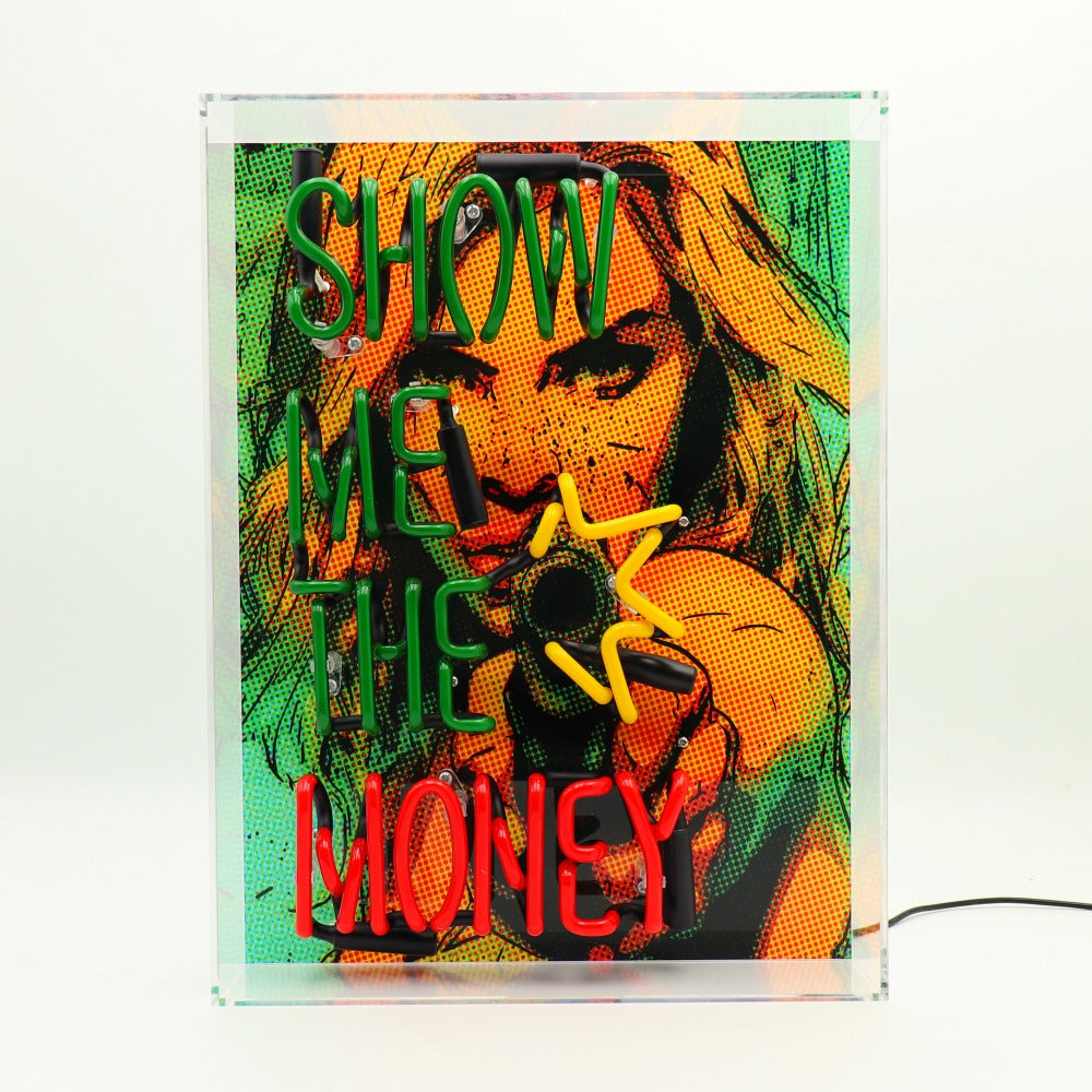 "Show me the money" Glas Neon Box