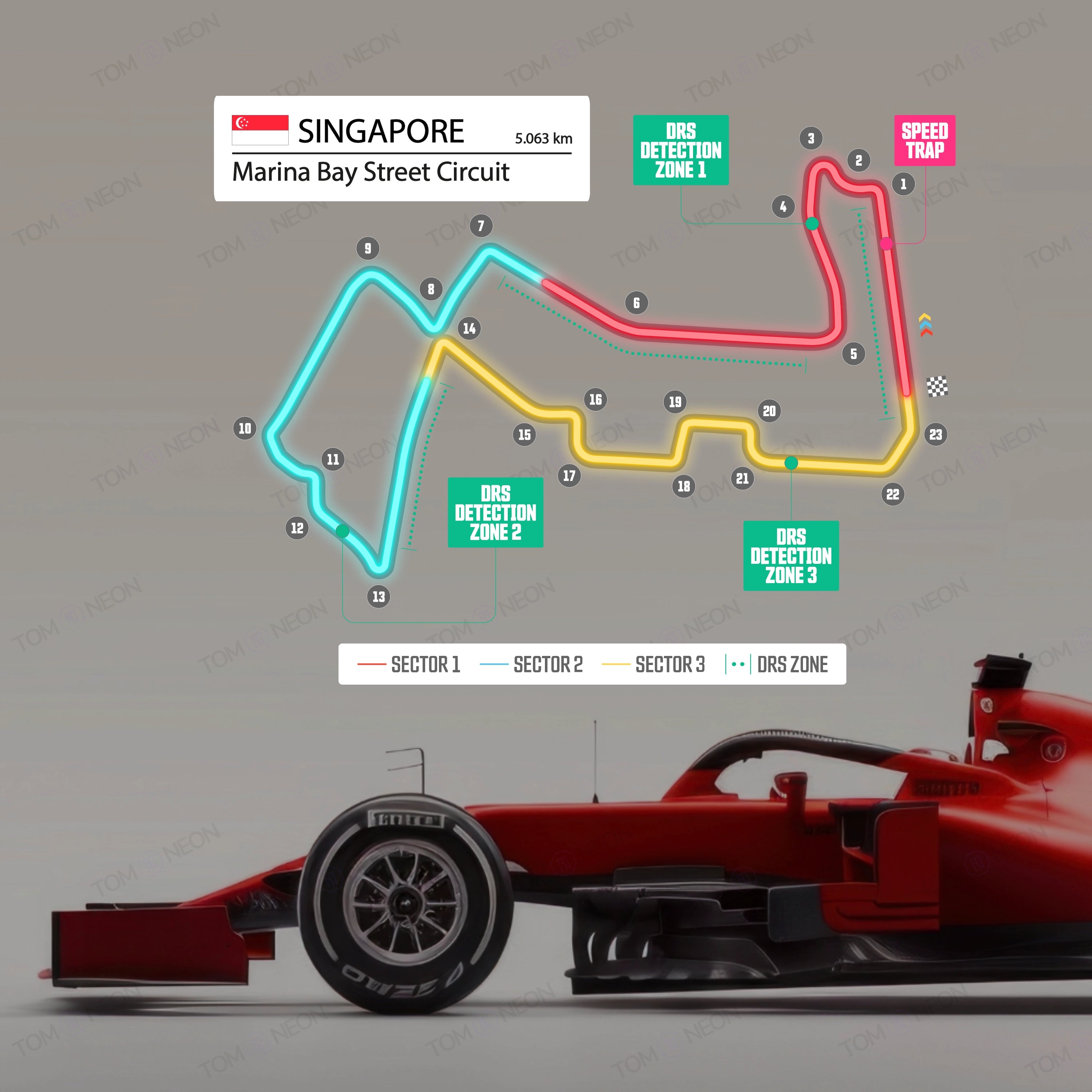 F1 Singapore - Marina Bay Street Circuit Formula 1 Racetrack (Neon incl. UV print)