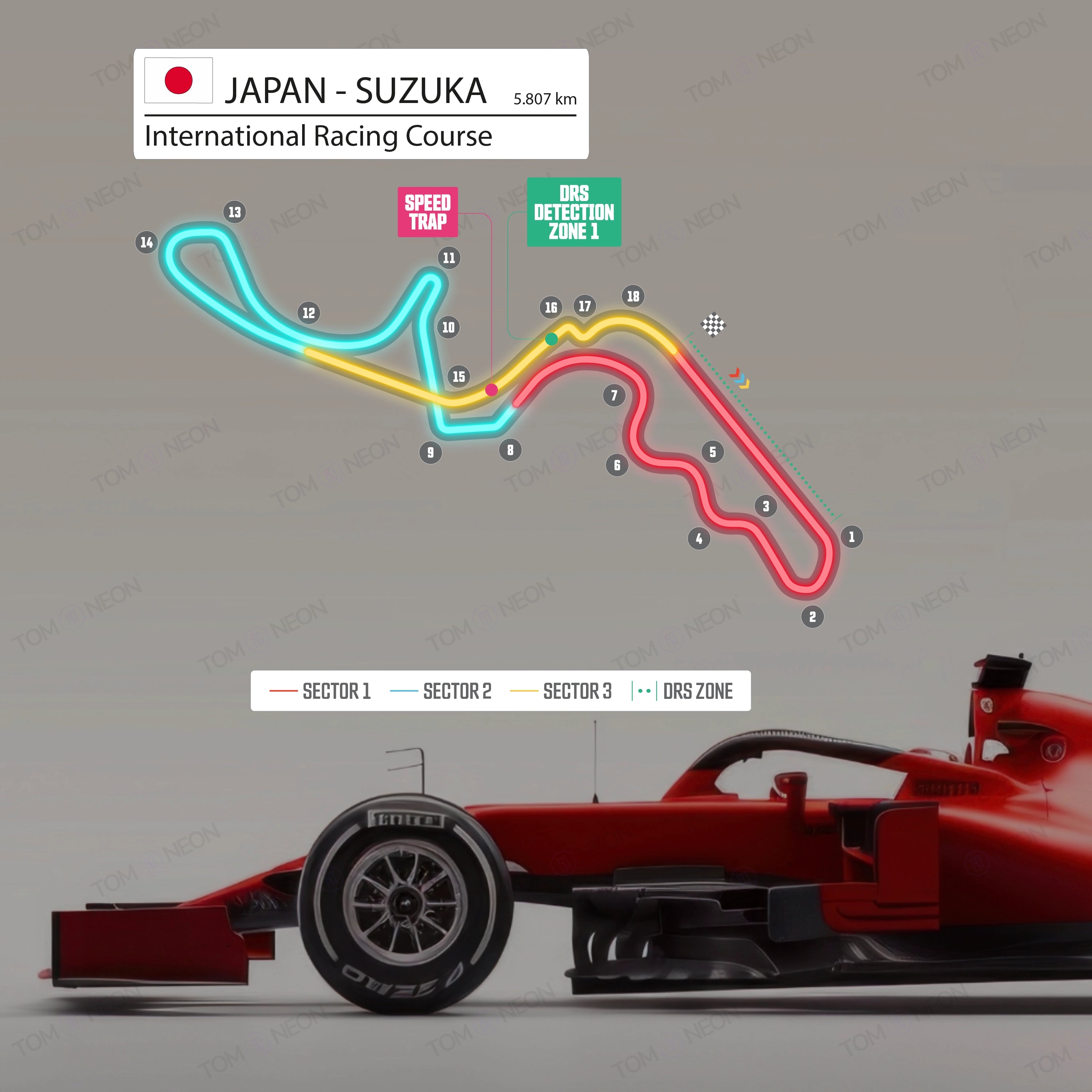 F1 Japan - Suzuka International Racing Course Formel 1 Rennstrecke (Neon inkl. UV-Druck)