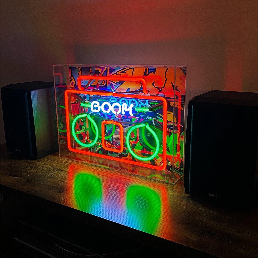 "Boom" Large Glas Neon Box - TOM NEON