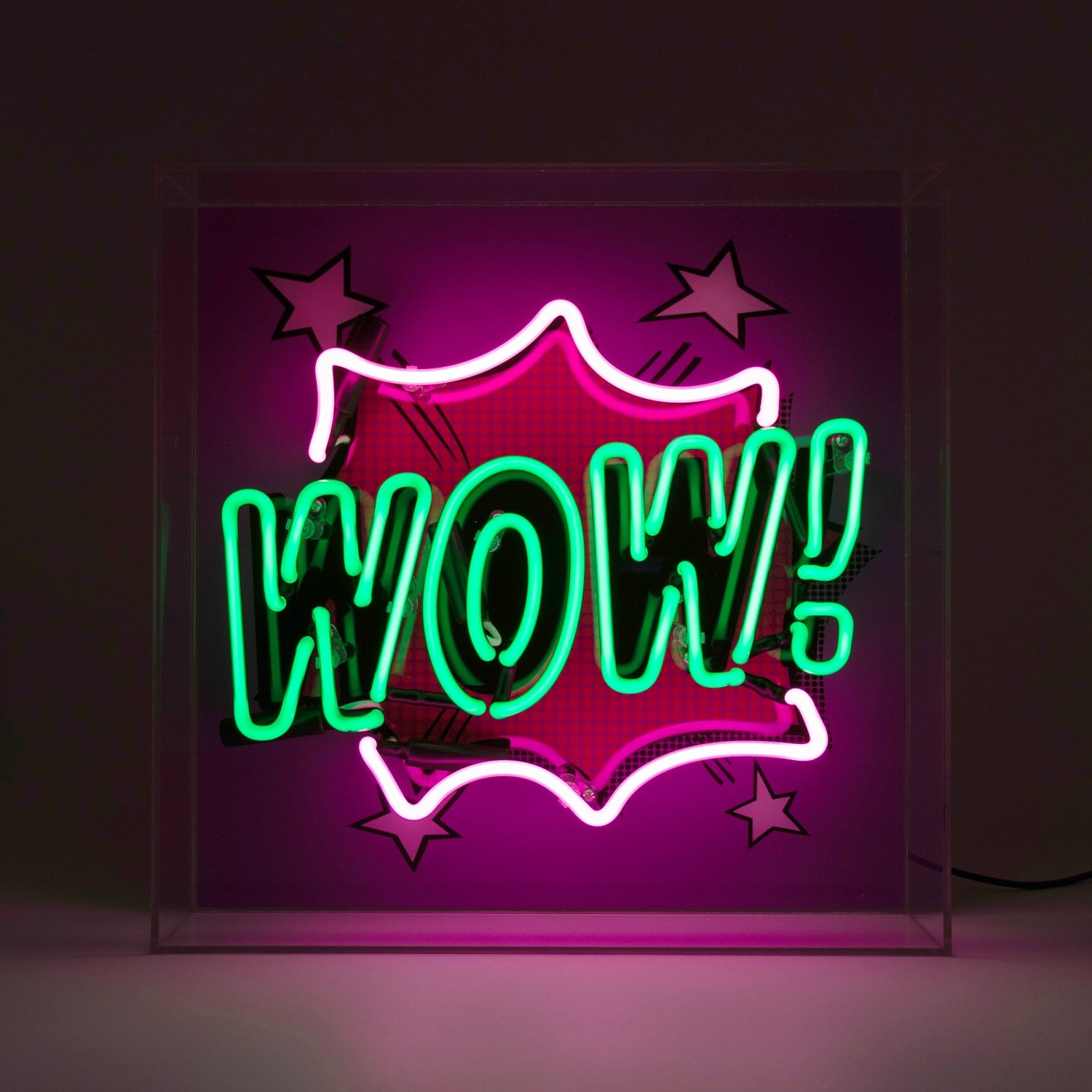 "Wow!" Glas Neon Box