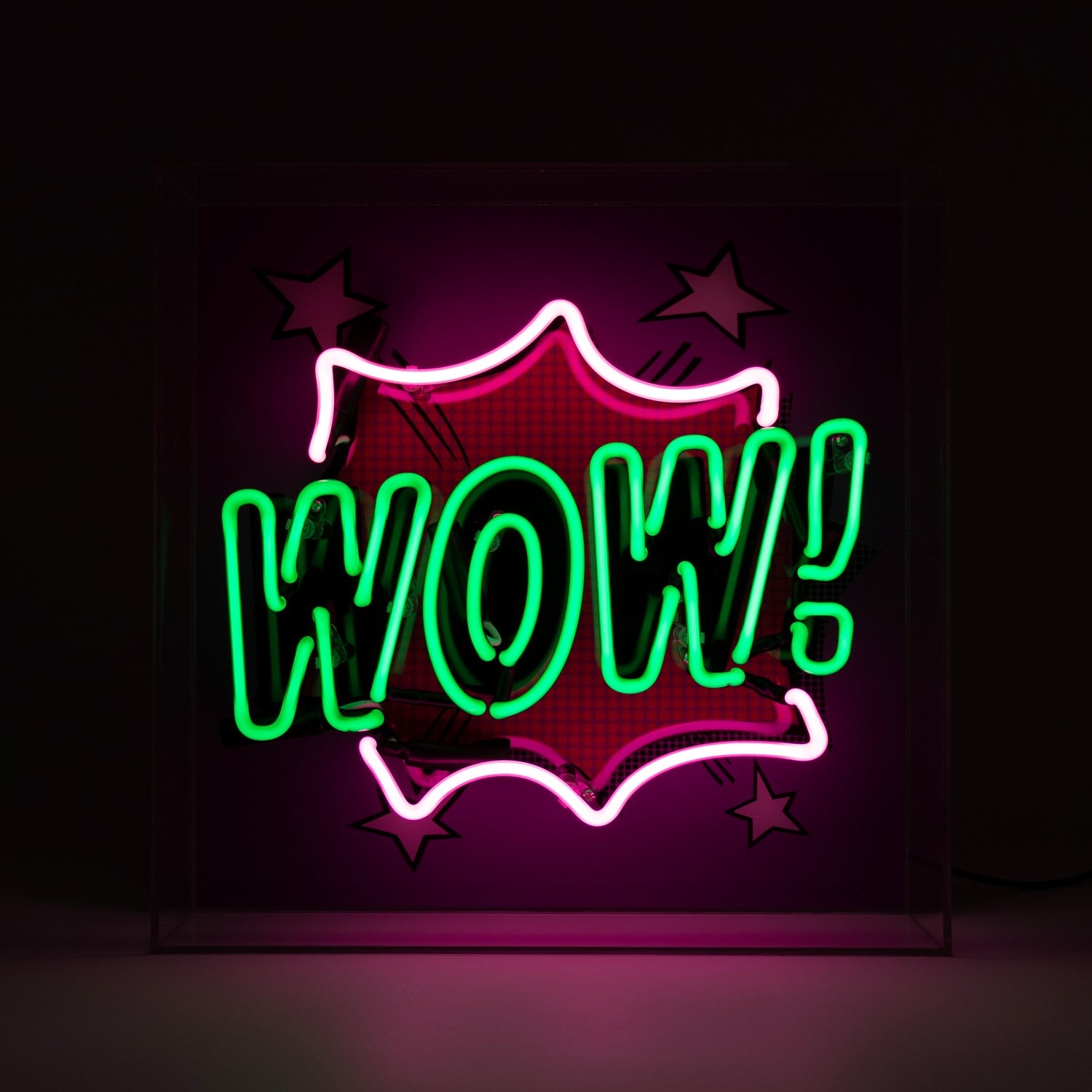 "Wow!" Glass neon box