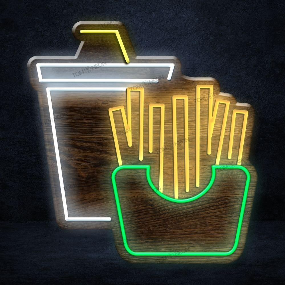 "Fries & Drink" LED Neon Schild Holz - TOM NEON