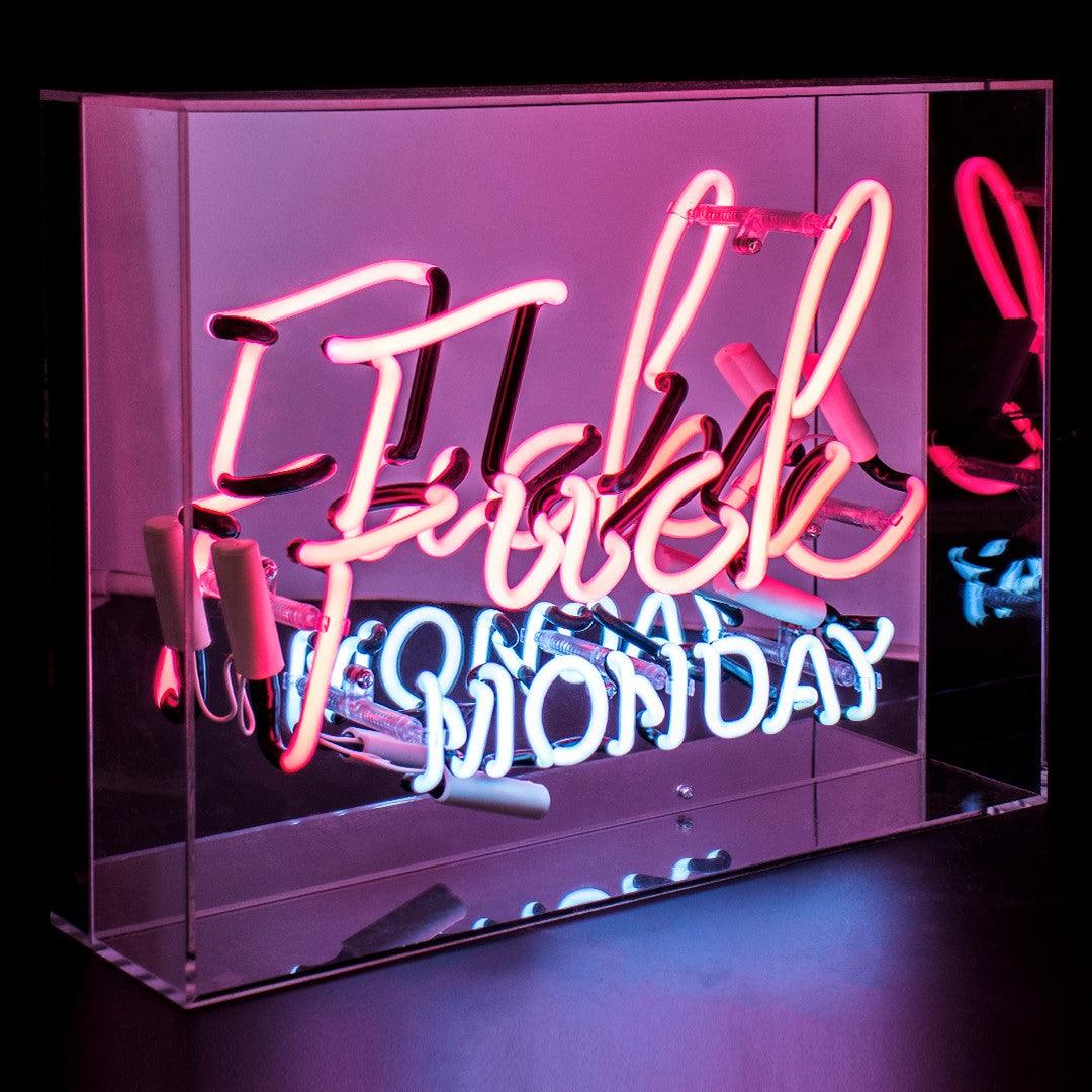 "Fuck Monday" Large Glas Neon Box - TOM NEON