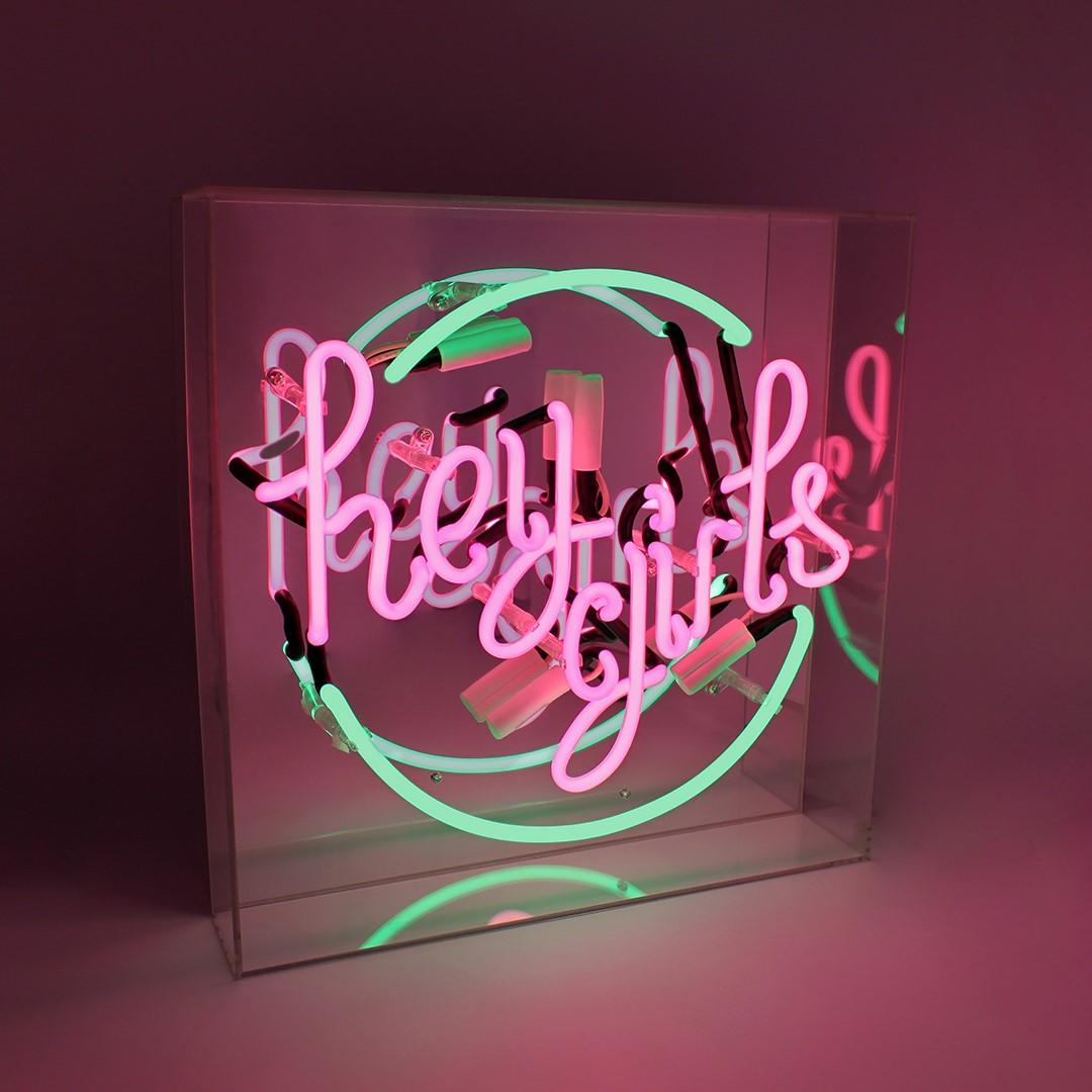 "Hey Girls" Glas Neon Box - TOM NEON