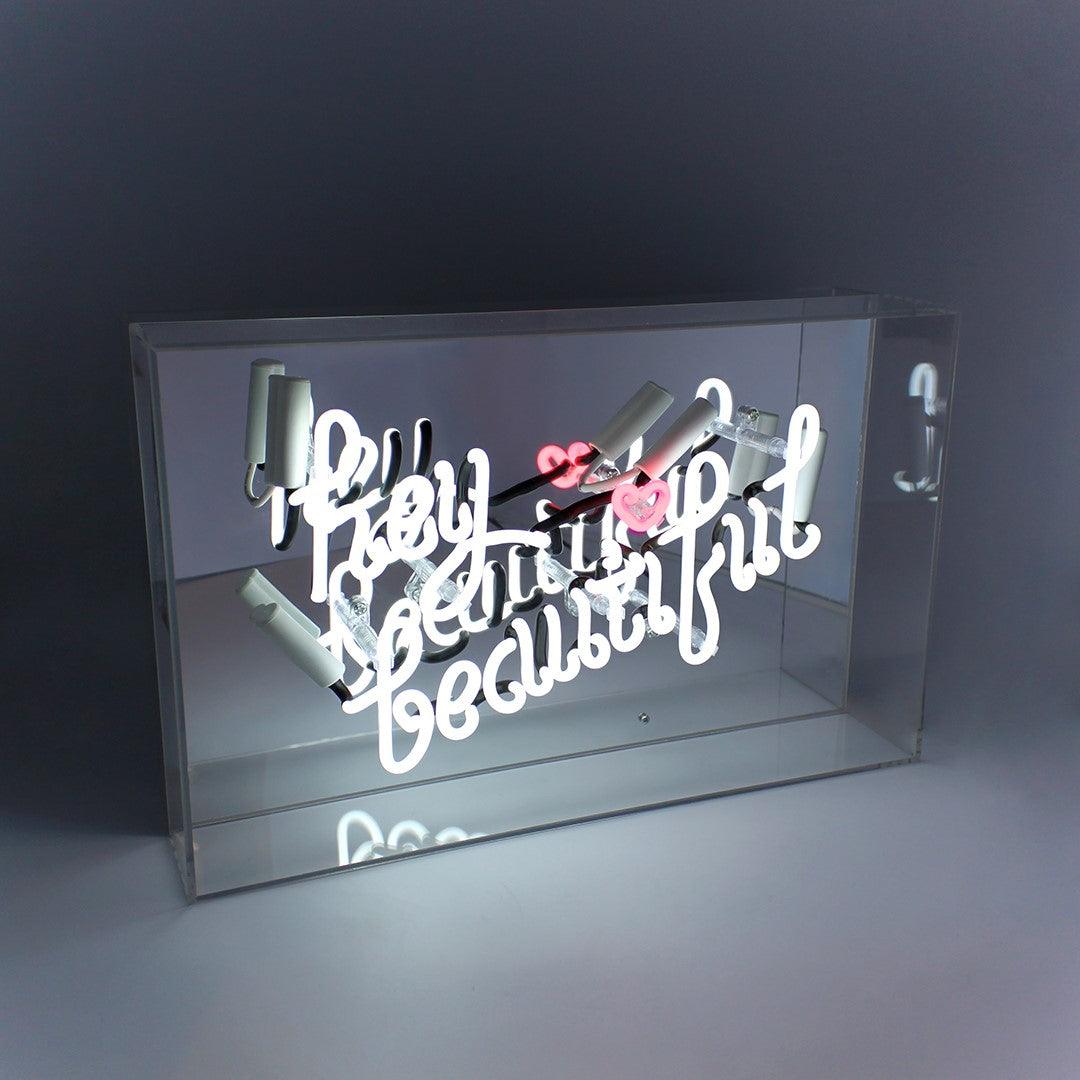 "hey beautiful" Large Glas Neon Box - TOM NEON