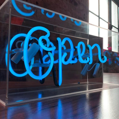 "Open" Glas Neon Box - TOM NEON