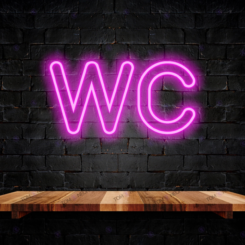 WC LED Neon Schriftzug Sign, beleuchtetes Neonschild in pink, ideal für Restaurants, Bars und Cafés, sorgt für einfache Orientierung und stilvolle Beschilderung.