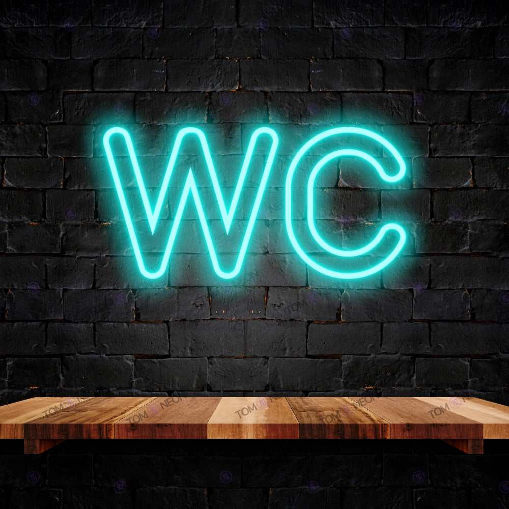 WC LED Neon Schriftzug Sign, beleuchtetes Neonschild in türkis, ideal für Restaurants, Bars und Cafés, sorgt für einfache Orientierung und stilvolle Beschilderung.