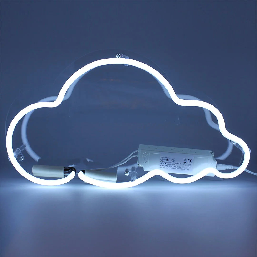 "Wolke" Glas Wand Neon Schild  – Leuchtend weiße Neon Wolke für sanfte Wanddekoration | Neon Sign aus Glas