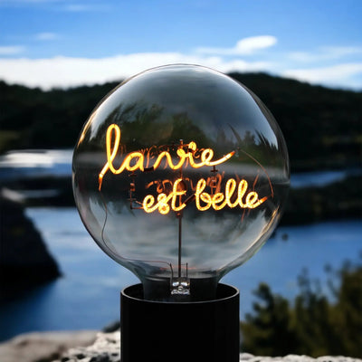 "La Vie est Belle" Akku LED Deko-Glühbirne – Stimmungsbild