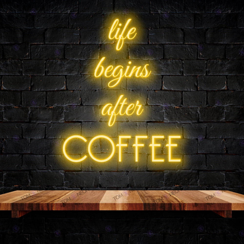 Life Begins after coffee led neon lettering sign - stylish LED neon shield for gastronomy & bars | Tom Neon