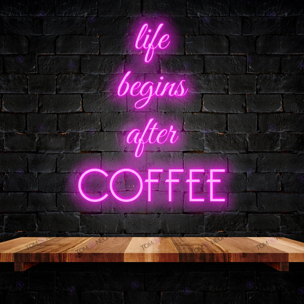 Life Begins after coffee led neon lettering sign - stylish LED neon shield for gastronomy & bars | Tom Neon