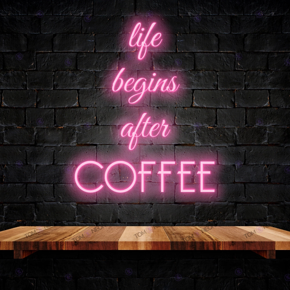 Life Begins after coffee led neon lettering sign - stylish LED neon shield for gastronomy & bars | Tom Neon