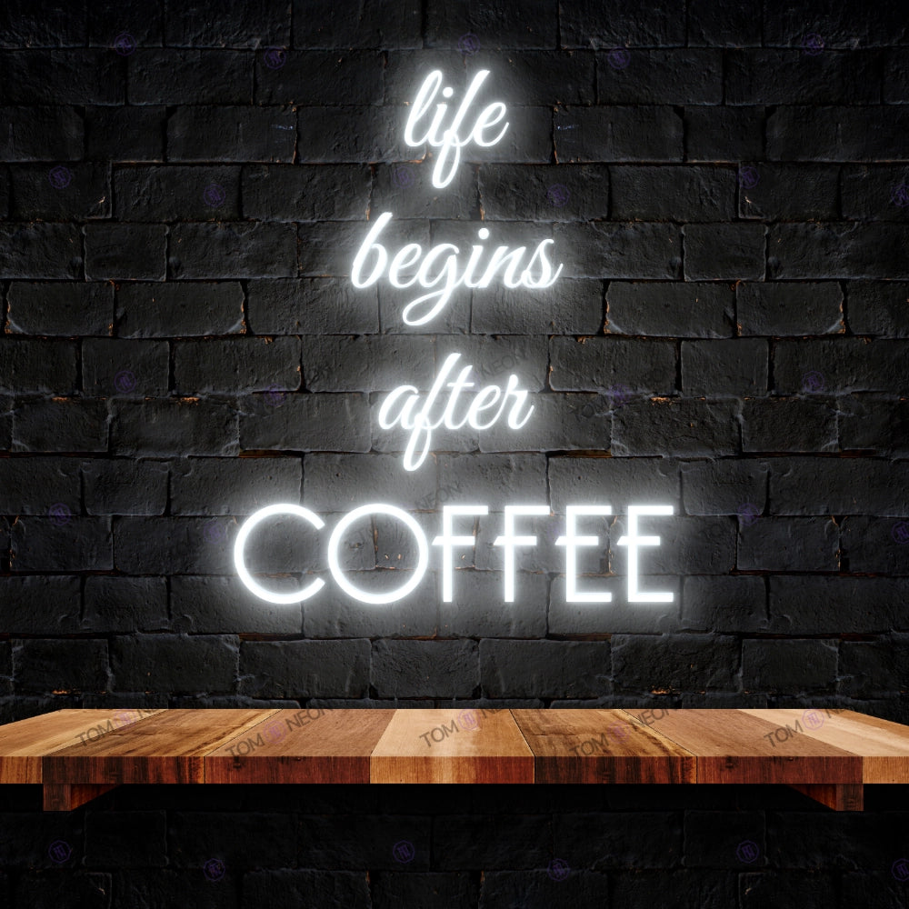 Life Begins after coffee led neon lettering sign - stylish LED neon shield for gastronomy & bars | Tom Neon